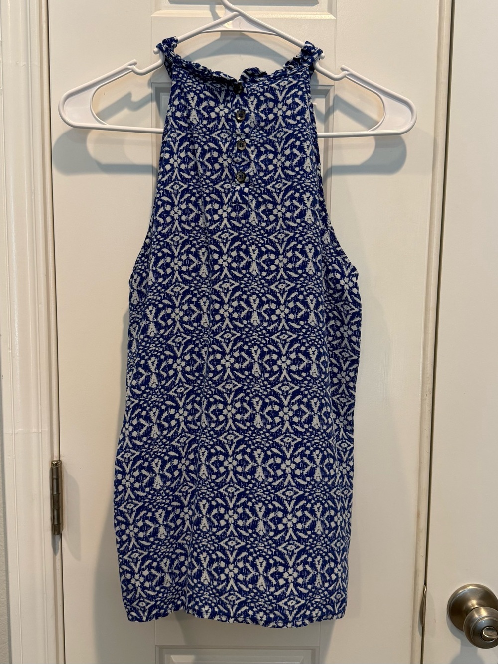 Cynthia Rowley Blue and White Halter Neck Silk Tank Top Medium - Picture 5 of 6